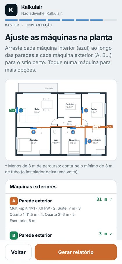 Máquinas de ar condicionado e tubos desenhados na planta