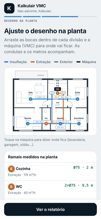 Bocas e condutas da VMC desenhadas na planta