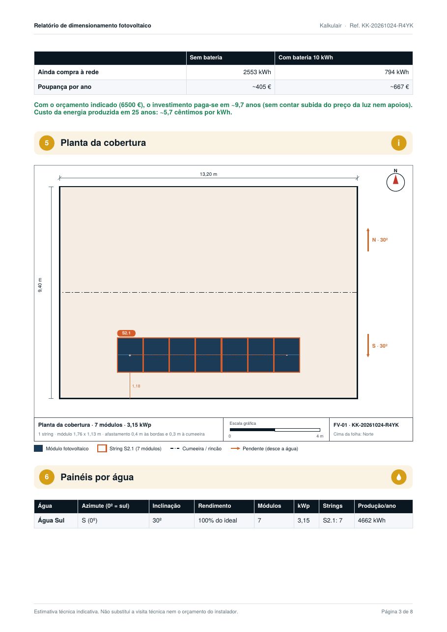 Planta da cobertura com as strings